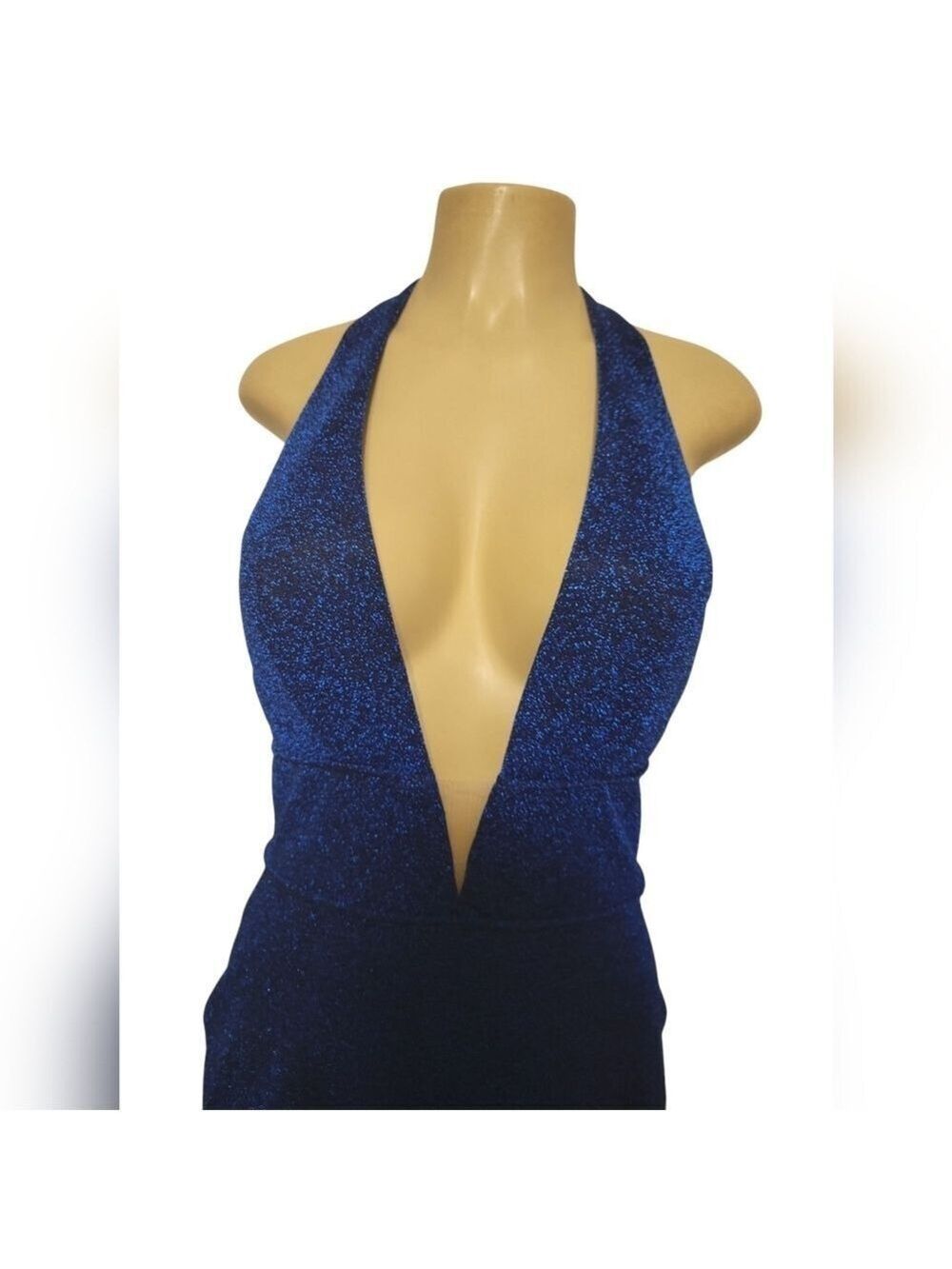 Ava Presley Blue Deep V-Neck Prom Dress Bridemaid Formal Wedding Size 12 - Picture 3 of 5